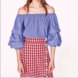 Zara off the shoulder Pinstripe Puff sleeves Top